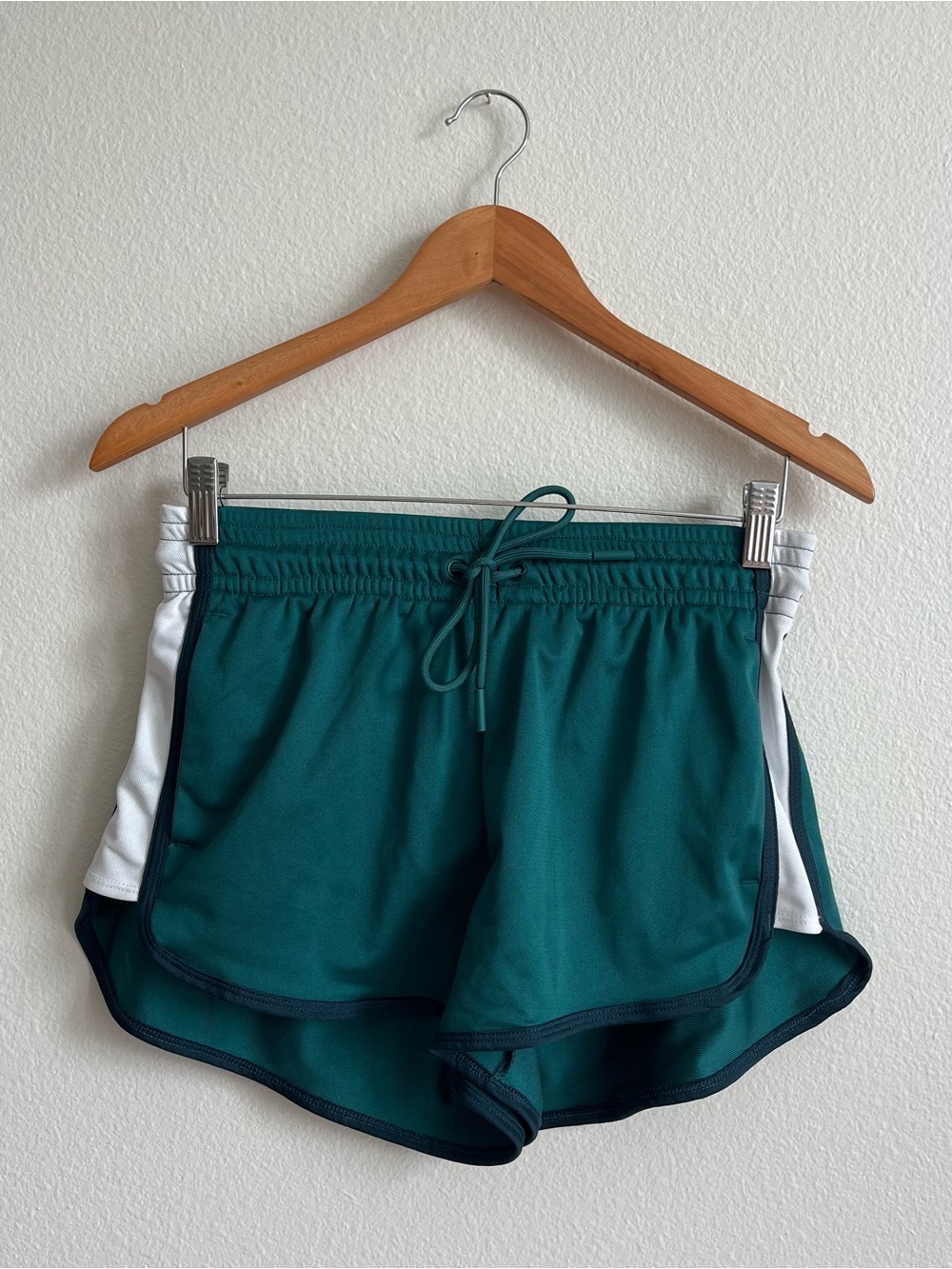 Women’s Green Athletic Running Shorts with White Side Panels